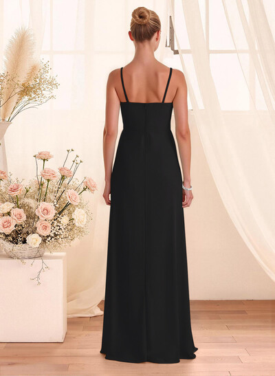 Classy Square Neckline Detachable Straps Split Front Floor-Length Chiffon Bridesmaid Dresses