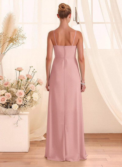 Classy Square Neckline Detachable Straps Split Front Floor-Length Chiffon Bridesmaid Dresses
