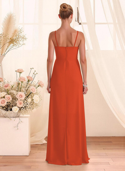 Classy Square Neckline Detachable Straps Split Front Floor-Length Chiffon Bridesmaid Dresses