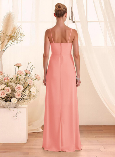 Classy Square Neckline Detachable Straps Split Front Floor-Length Chiffon Bridesmaid Dresses