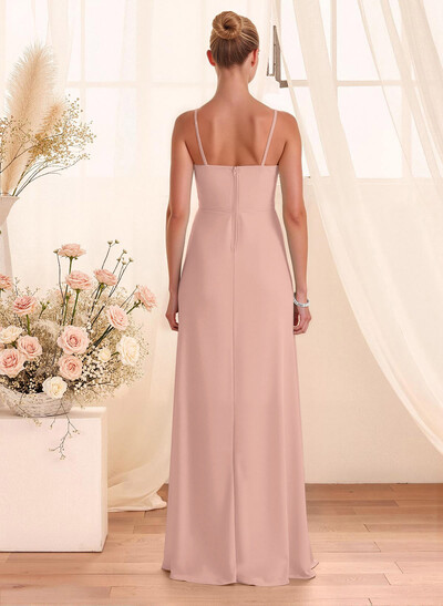 Classy Square Neckline Detachable Straps Split Front Floor-Length Chiffon Bridesmaid Dresses