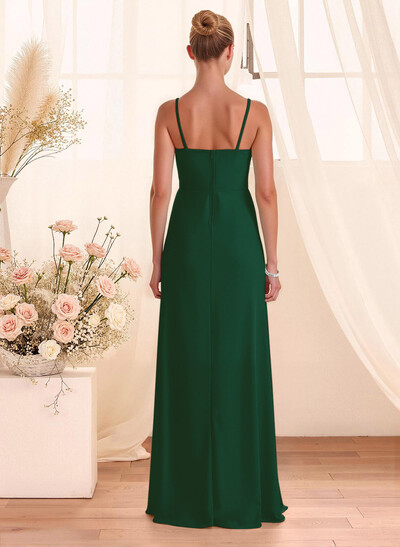 Classy Square Neckline Detachable Straps Split Front Floor-Length Chiffon Bridesmaid Dresses