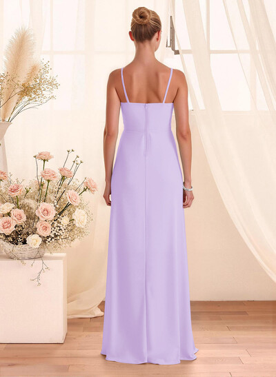 Classy Square Neckline Detachable Straps Split Front Floor-Length Chiffon Bridesmaid Dresses