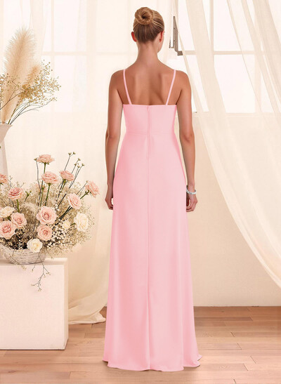 Classy Square Neckline Detachable Straps Split Front Floor-Length Chiffon Bridesmaid Dresses