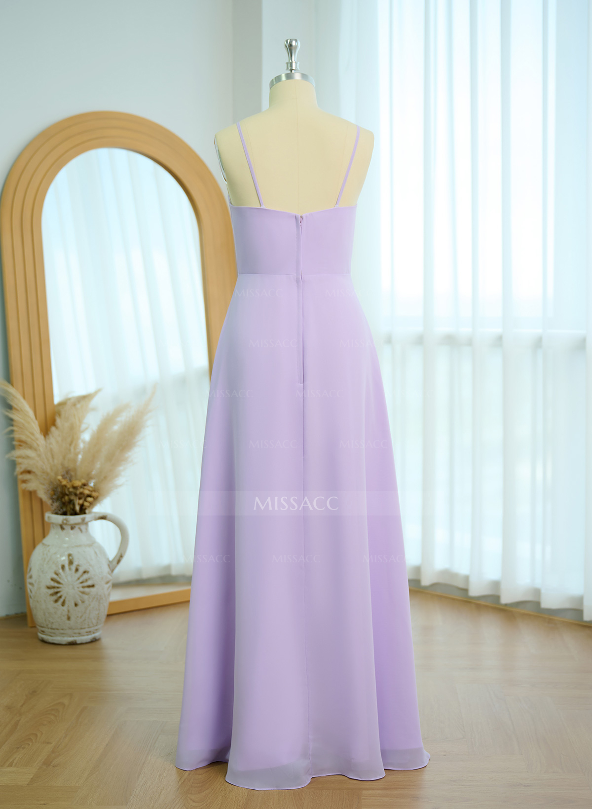 Classy Square Neckline Detachable Straps Split Front Floor-Length Chiffon Bridesmaid Dresses