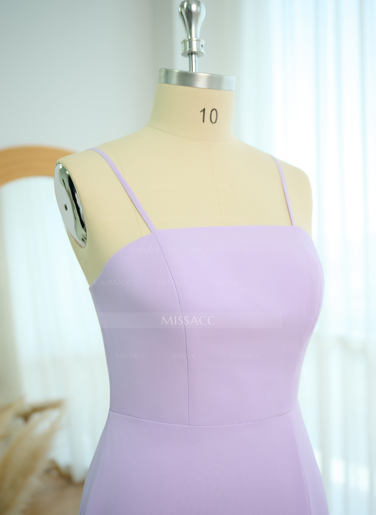 Classy Square Neckline Detachable Straps Split Front Floor-Length Chiffon Bridesmaid Dresses