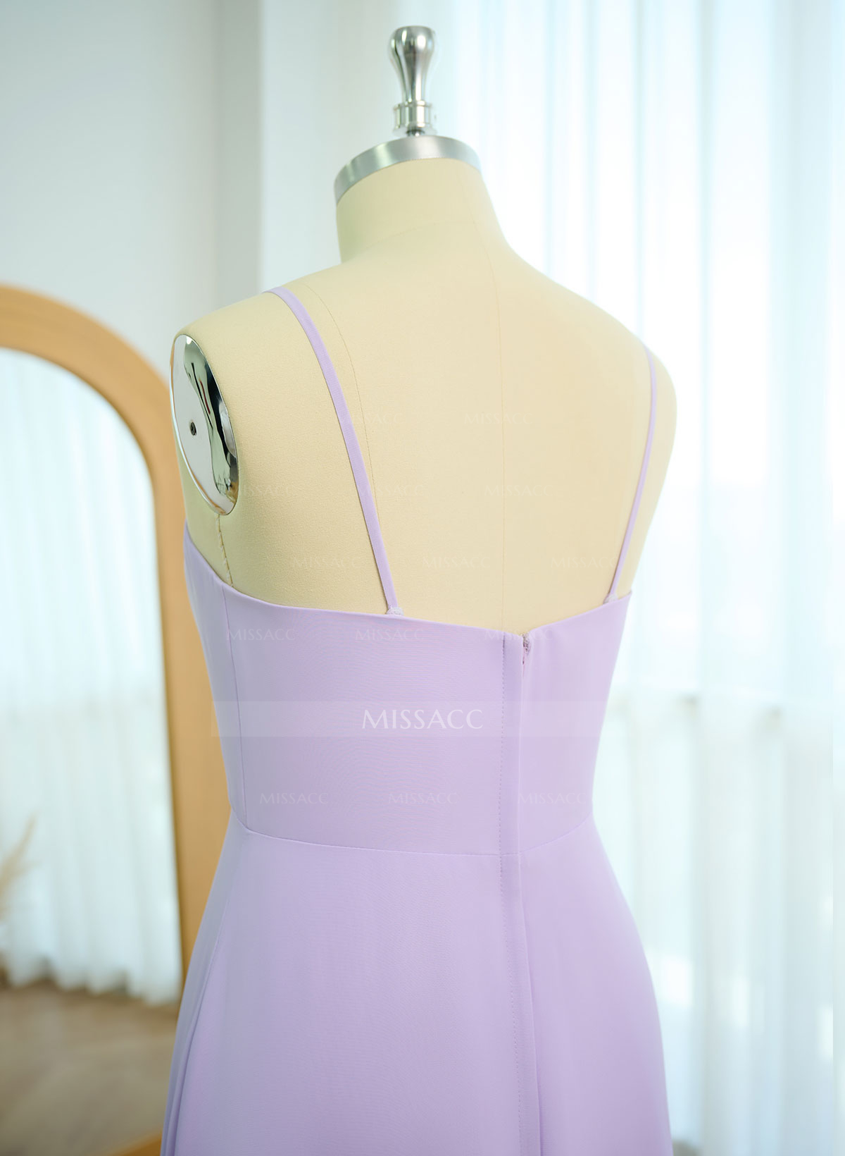 Classy Square Neckline Detachable Straps Split Front Floor-Length Chiffon Bridesmaid Dresses