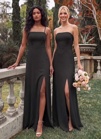 Classy Square Neckline Detachable Straps Split Front Floor-Length Chiffon Bridesmaid Dresses