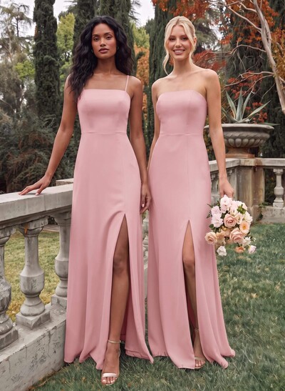 Classy Square Neckline Detachable Straps Split Front Floor-Length Chiffon Bridesmaid Dresses