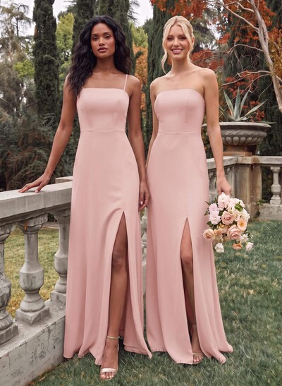 Classy Square Neckline Detachable Straps Split Front Floor-Length Chiffon Bridesmaid Dresses