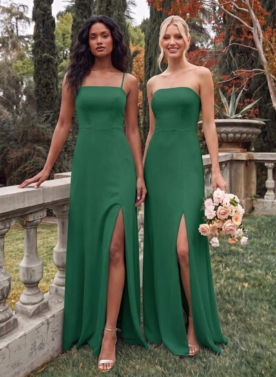 Classy Square Neckline Detachable Straps Split Front Floor-Length Chiffon Bridesmaid Dresses
