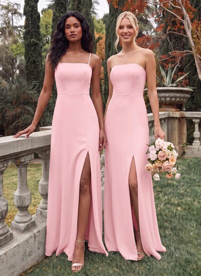 Classy Square Neckline Detachable Straps Split Front Floor-Length Chiffon Bridesmaid Dresses