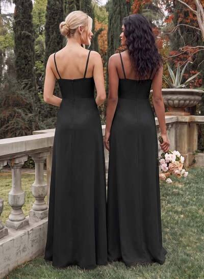 Classy Square Neckline Detachable Straps Split Front Floor-Length Chiffon Bridesmaid Dresses