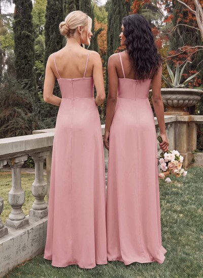 Classy Square Neckline Detachable Straps Split Front Floor-Length Chiffon Bridesmaid Dresses