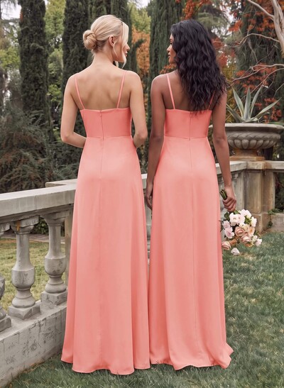 Classy Square Neckline Detachable Straps Split Front Floor-Length Chiffon Bridesmaid Dresses