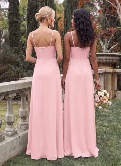 Classy Square Neckline Detachable Straps Split Front Floor-Length Chiffon Bridesmaid Dresses