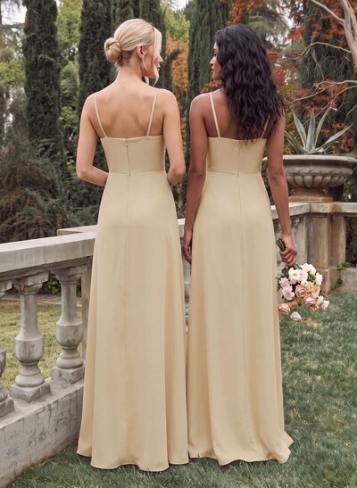 Classy Square Neckline Detachable Straps Split Front Floor-Length Chiffon Bridesmaid Dresses