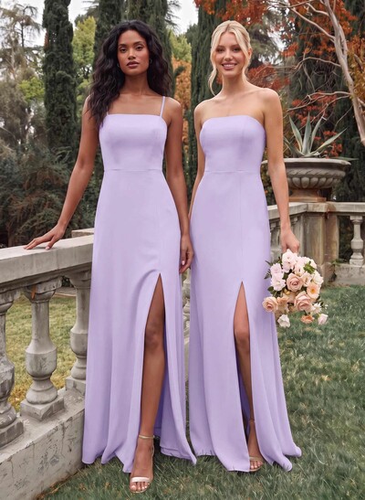 Elegant Square Neck Maxi Chiffon Bridesmaid Dresses with Detachable Straps and Front Split