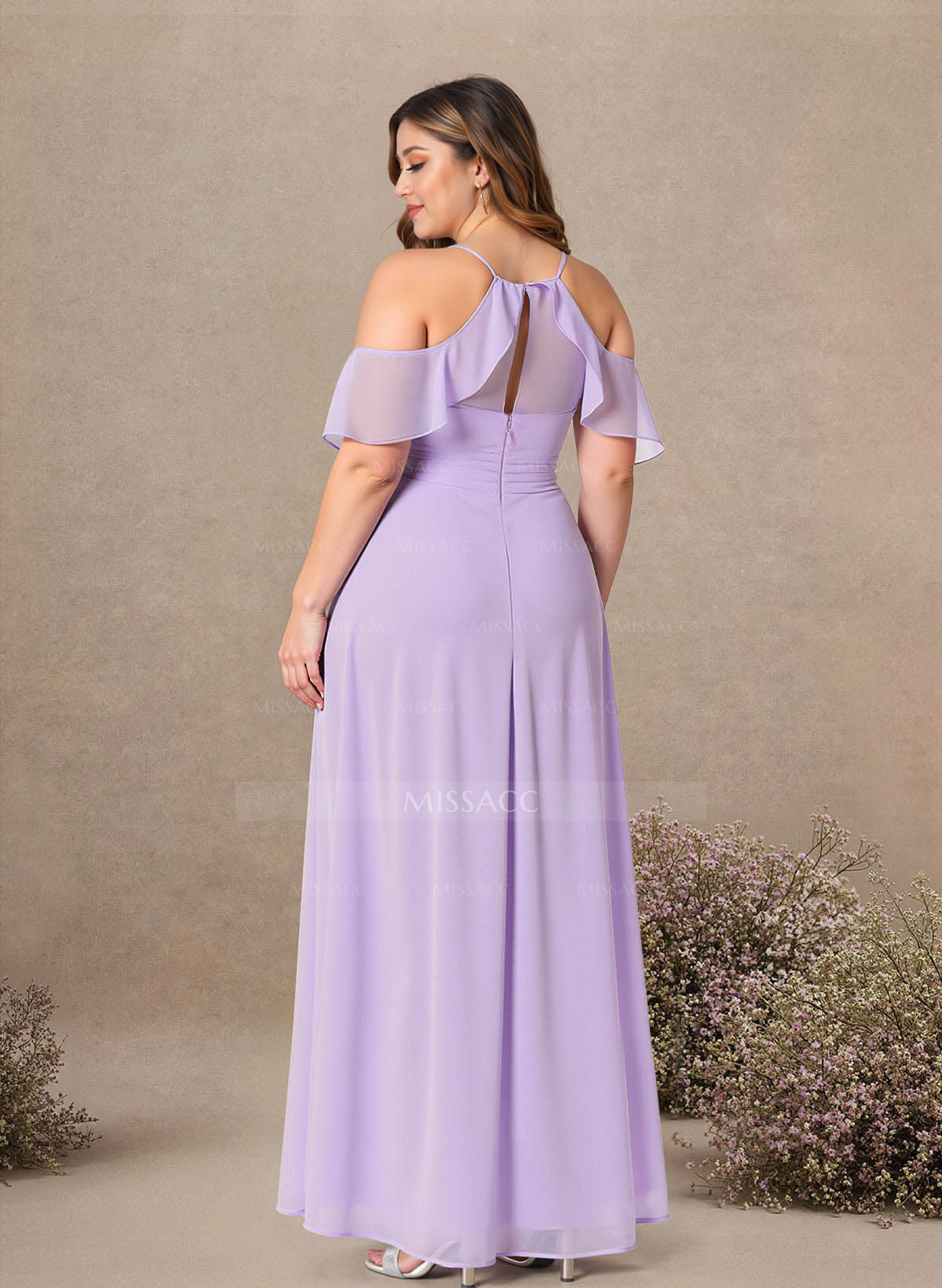 Unique Cold Shoulder A-Line Floor-Length Chiffon Bridesmaid Dresses With High Split