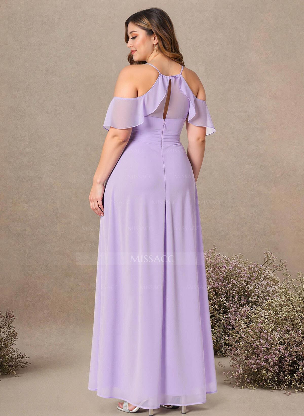 Unique Cold Shoulder A-Line Floor-Length Chiffon Bridesmaid Dresses With High Split