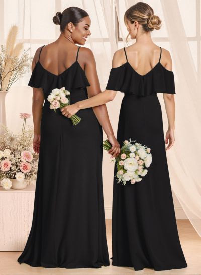 Unique Cold Shoulder High Split A-Line Floor-Length Chiffon Bridesmaid Dresses