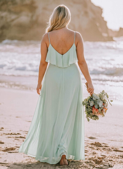 Unique Cold Shoulder High Split A-Line Floor-Length Chiffon Bridesmaid Dresses