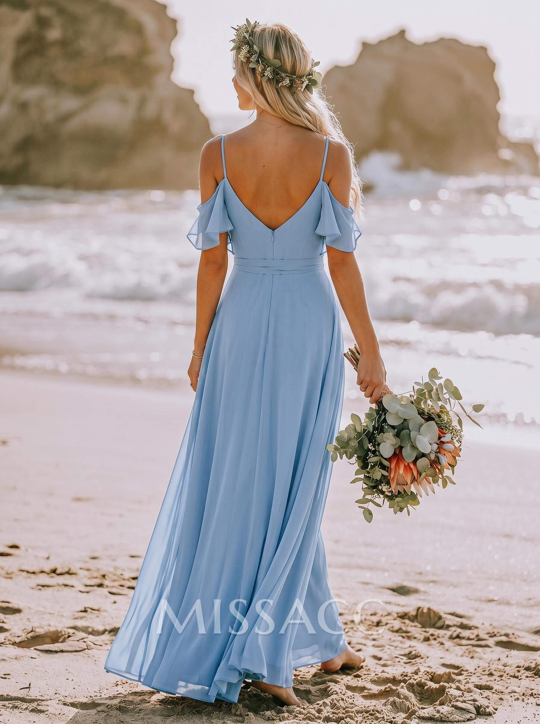 Simple A-Line V-Neck Cold Shoulder Floor-Length Chiffon Bridesmaid Simple A-Line V-Neck Cold Shoulder Floor-Length Chiffon Bridesmaid