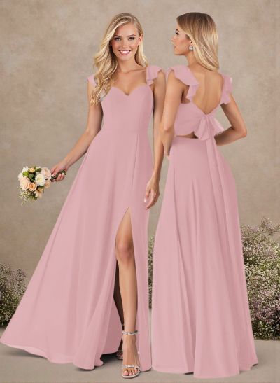 A-Line Sweetheart Floor-Length Chiffon Bridesmaid With Shoulder Ruffle