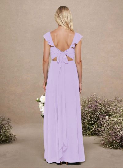 A-Line Sweetheart Floor-Length Chiffon Bridesmaid With Shoulder Ruffle
