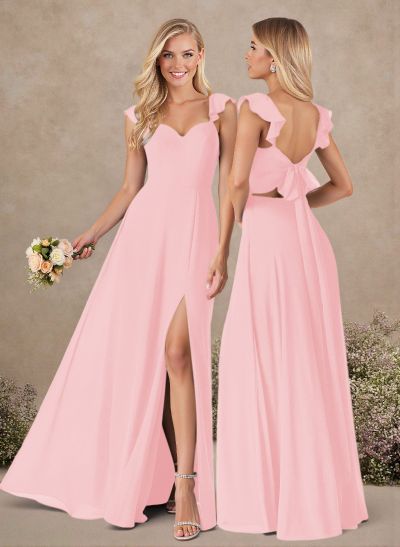 A-Line Sweetheart Floor-Length Chiffon Bridesmaid With Shoulder Ruffle
