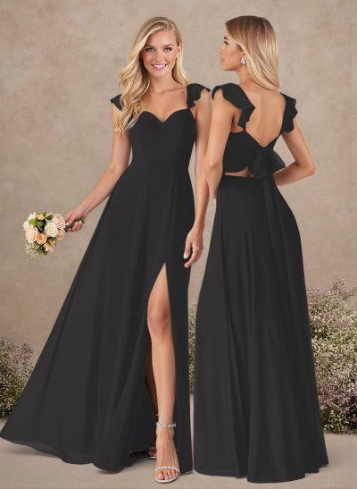 A-Line Sweetheart Floor-Length Chiffon Bridesmaid With Shoulder Ruffle