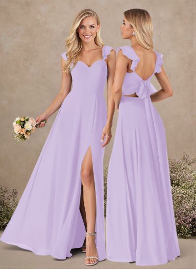 A-Line Sweetheart Floor-Length Chiffon Bridesmaid With Shoulder Ruffle