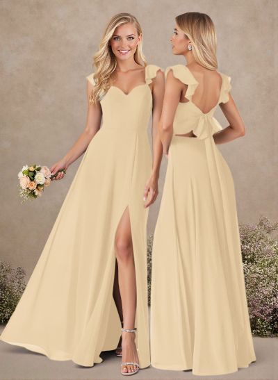 A-Line Sweetheart Floor-Length Chiffon Bridesmaid With Shoulder Ruffle