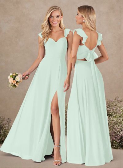 A-Line Sweetheart Floor-Length Chiffon Bridesmaid With Shoulder Ruffle