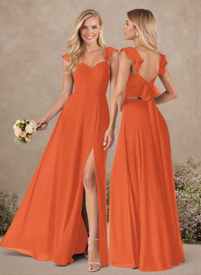A-Line Sweetheart Floor-Length Chiffon Bridesmaid With Shoulder Ruffle