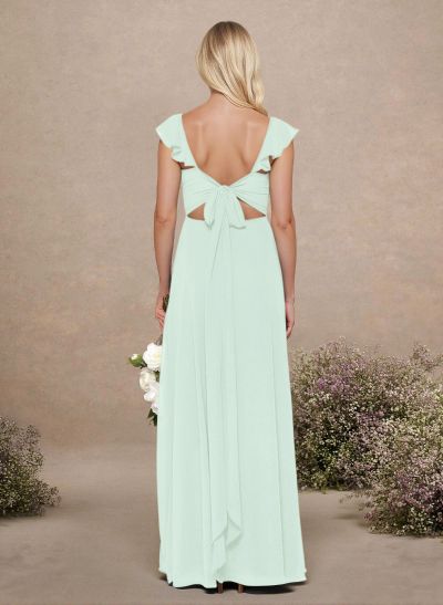 A-Line Sweetheart Floor-Length Chiffon Bridesmaid With Shoulder Ruffle