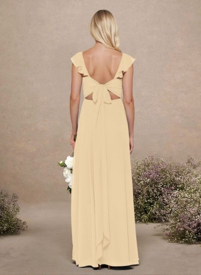A-Line Sweetheart Floor-Length Chiffon Bridesmaid With Shoulder Ruffle