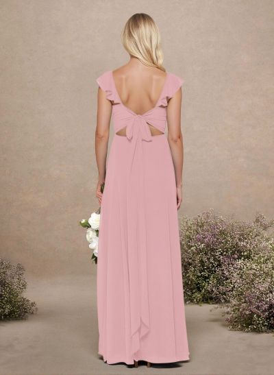 A-Line Sweetheart Floor-Length Chiffon Bridesmaid With Shoulder Ruffle