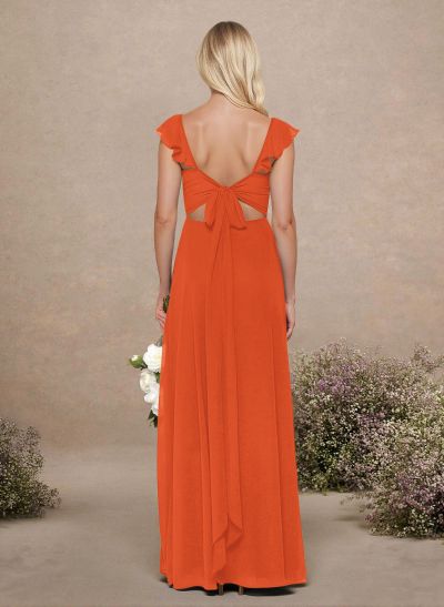 A-Line Sweetheart Floor-Length Chiffon Bridesmaid With Shoulder Ruffle
