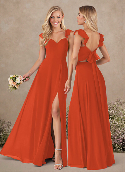 A-Line Sweetheart Floor-Length Chiffon Bridesmaid With Shoulder Ruffle