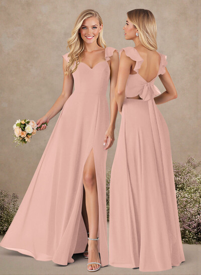 A-Line Sweetheart Floor-Length Chiffon Bridesmaid With Shoulder Ruffle
