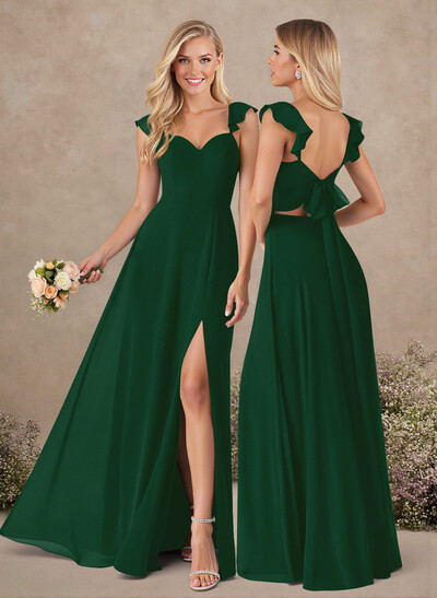 A-Line Sweetheart Floor-Length Chiffon Bridesmaid With Shoulder Ruffle