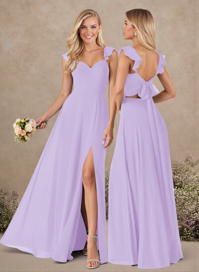 A-Line Sweetheart Floor-Length Chiffon Bridesmaid With Shoulder Ruffle