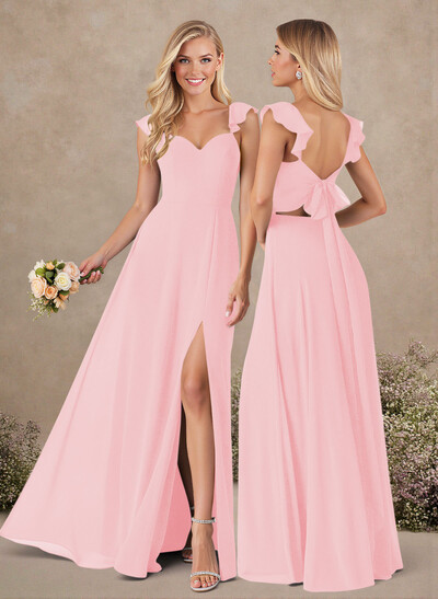 A-Line Sweetheart Floor-Length Chiffon Bridesmaid With Shoulder Ruffle