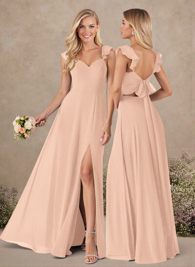 A-Line Sweetheart Floor-Length Chiffon Bridesmaid With Shoulder Ruffle