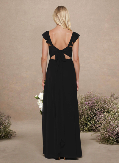 A-Line Sweetheart Floor-Length Chiffon Bridesmaid With Shoulder Ruffle
