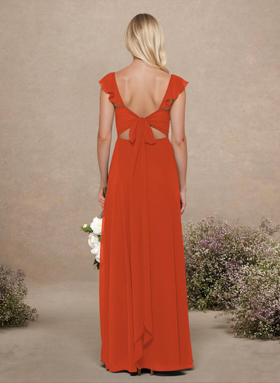 A-Line Sweetheart Floor-Length Chiffon Bridesmaid With Shoulder Ruffle