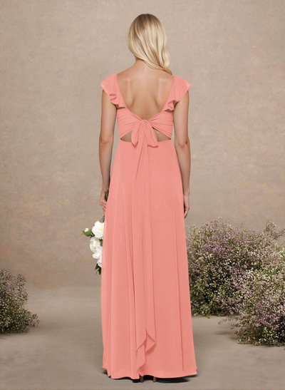 A-Line Sweetheart Floor-Length Chiffon Bridesmaid With Shoulder Ruffle