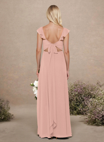 A-Line Sweetheart Floor-Length Chiffon Bridesmaid With Shoulder Ruffle