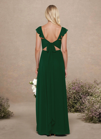 A-Line Sweetheart Floor-Length Chiffon Bridesmaid With Shoulder Ruffle